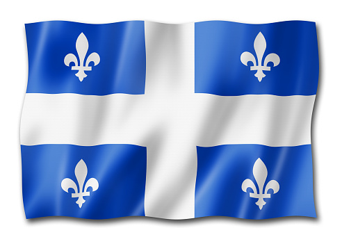 Quebec province flag, Canada waving banner collection. 3D illustration