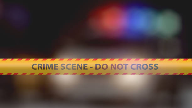 istock Crime scene with do not cross tape 1433300423