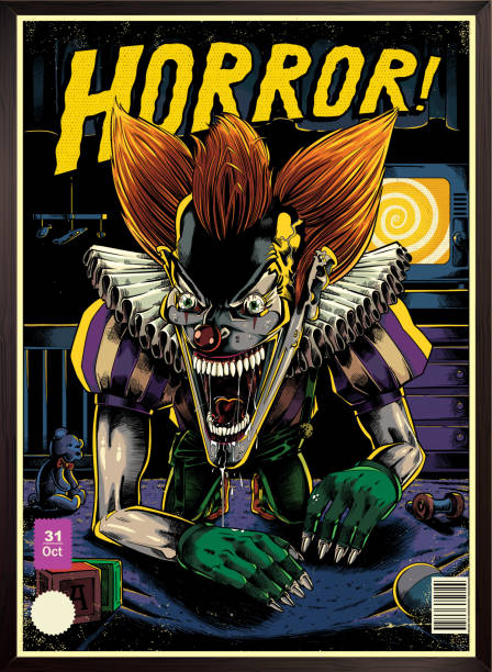 Evil clown comic book horror poster vector art illustration