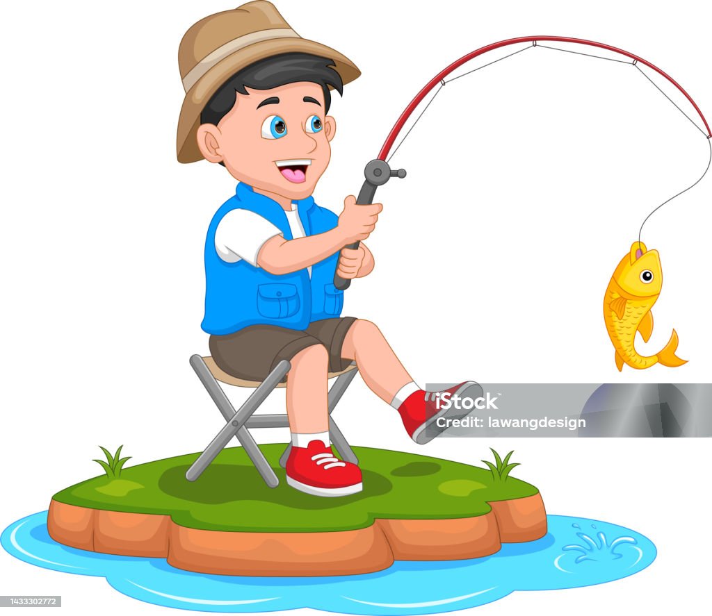 Phim Hoạt Hình Câu Cá Cậu Bé Trên Nền Trắng Hình minh họa Sẵn có ...