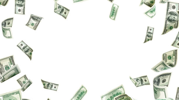 istock Money stack. Hundred dollars of America. Falling money isolated, us bill white background. 1433304111