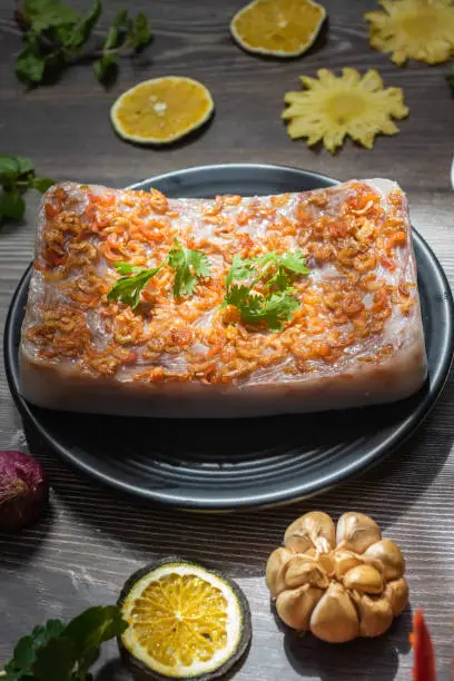 Photo of Fried rice cakes with dried shrimp and potatoes are very popular among the Chinese.  This is a long-standing traditional cake of the nation.