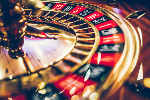 Spinning casino roulette wheel stock photo