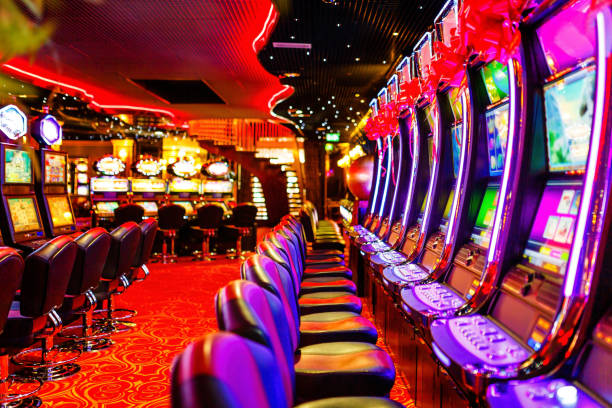 Slot machines in casino stock photo
