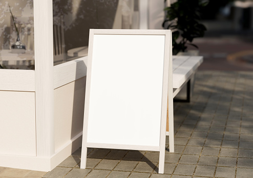 White Board, welcome sign Mockup , outdoors. Greeting template with clipping path. 3d Rendering