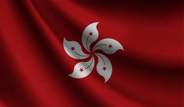 Vector illustration of Hong Kong flag waving. Background for patriotic and national design. Vector illustration
