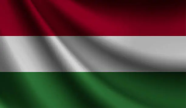 Vector illustration of Hungary flag waving. Background for patriotic and national design. Vector illustration