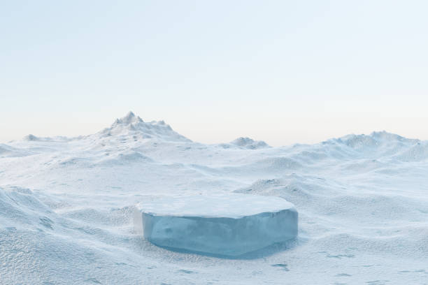 istock 3d render platform and Natural ice podium background on ice snow mountain with snow covered floor for product stand display advertising cosmetic beauty products or skincare with empty round stage 1433307680
