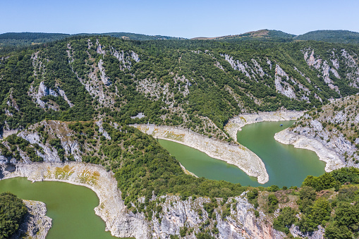 Curves of Uvac river medanders seen from Molitva point at the top of the Canyon. Southwest of Serbia