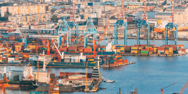 istock Top View Of Container Terminal In Port. Elevated View 1433308891