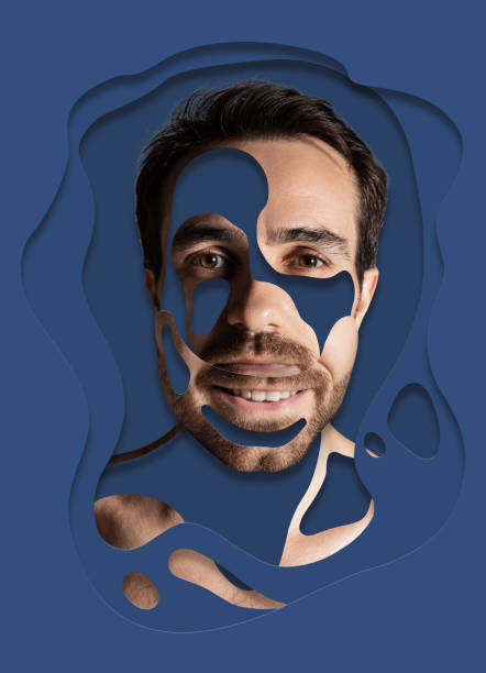 istock Contemporary artwork with young man on dark blue background with textured and layering effect. Ideas, inspiration, fashion, beauty concept 1433310385