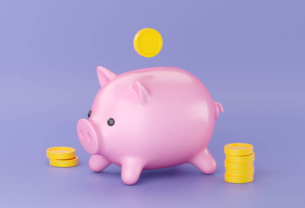 istock 3d Piggy bank with falling money 1433310762