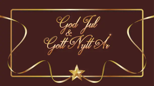 Vector illustration of God Jul & Gott Nytt År text in nice old classic design. Is Swedish (Sweden) and means Happy Christmas and Happy New Year. Dimension 16:9. Vector illustration.