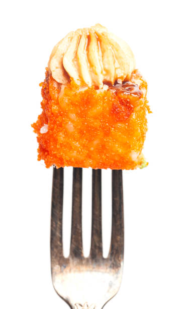 istock Sushi rolls Japanese food on the fork 1433312861