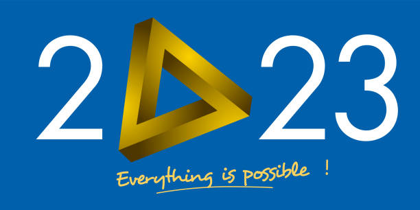 поздравительная открытка 2023 года, показывающая, что нет ничего невозможного. - illusion triangle solution business stock illustrations