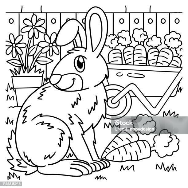 Kids Coloring With Guide Rabbit Rabbit Coloring Page For Kids Stock Illustration - Download Image Now ...