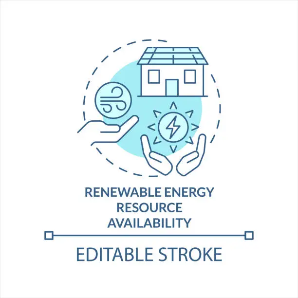 Vector illustration of Renewable energy resource availability turquoise concept icon