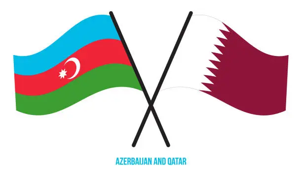 Vector illustration of Azerbaijan and Qatar Flags Crossed And Waving Flat Style. Official Proportion. Correct Colors.