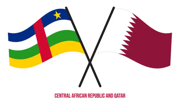 Vector illustration of Central African Republic and Qatar Flags Crossed And Waving Flat Style. Official Proportion.
