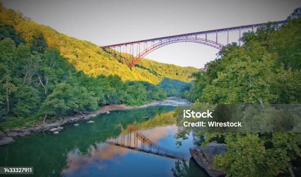 Low Angle Shot Of New River Gorge Bridge Over New River Gorge In Victor West Virginia Stock Photo - Download Image Now