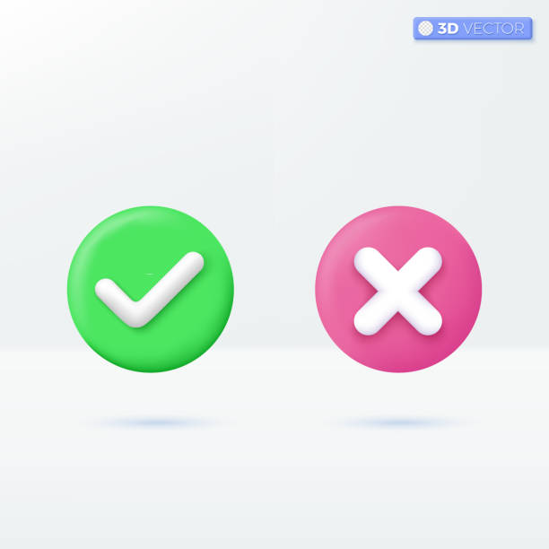 Right and Wrong icon symbols. check mark, cross mark, yes, accepted and rejected concept. 3D vector isolated illustration design Cartoon pastel Minimal style. You can used for design ux, ui, print ad. Right and Wrong icon symbols. check mark, cross mark, yes, accepted and rejected concept. 3D vector isolated illustration design Cartoon pastel Minimal style. You can used for design ux, ui, print ad. checkbox yes asking right stock illustrations