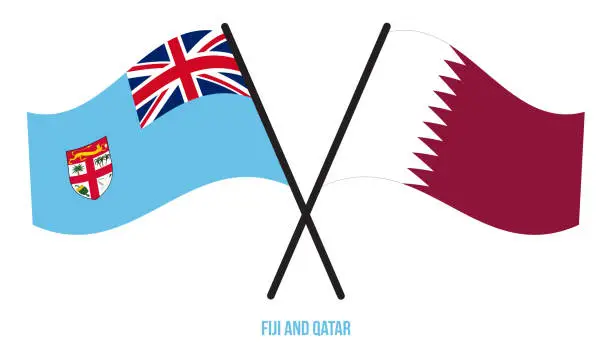 Vector illustration of Fiji and Qatar Flags Crossed And Waving Flat Style. Official Proportion. Correct Colors.