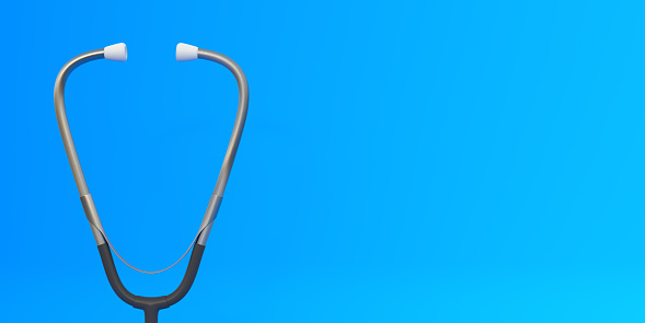 Stethoscope on blue background with copy space. 3d render illustration