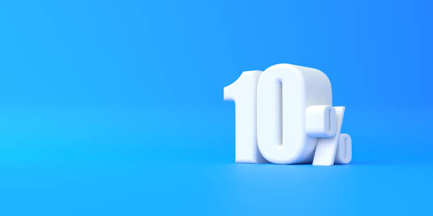 istock Glossy white ten percent sign on blue background 1433329504