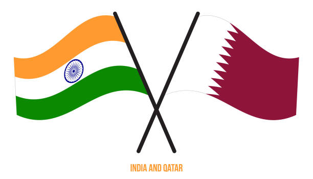 India and Qatar Flags Crossed And Waving Flat Style. Official Proportion. Correct Colors. India and Qatar Flags Crossed And Waving Flat Style. Official Proportion. Correct Colors. qatar flag stock illustrations