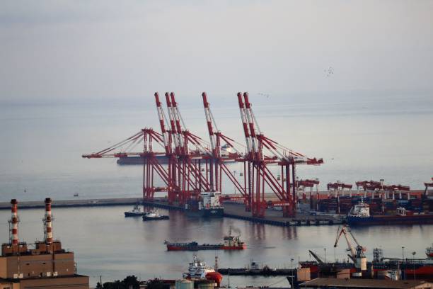 istock Cranes in the Haifa harbor illuminated by the morning sun 1433331157