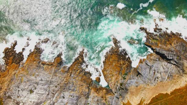istock Top view of strong waves on a rocky coast 1433334027