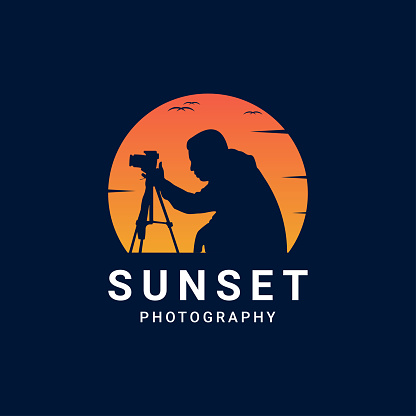 Silhouette man photography with sunset who is looking camera vector illustration silhouette