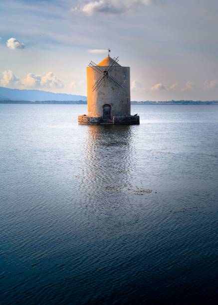 The lonely windmill in the beautifull lagoon between Orbetello and Monte Argentario