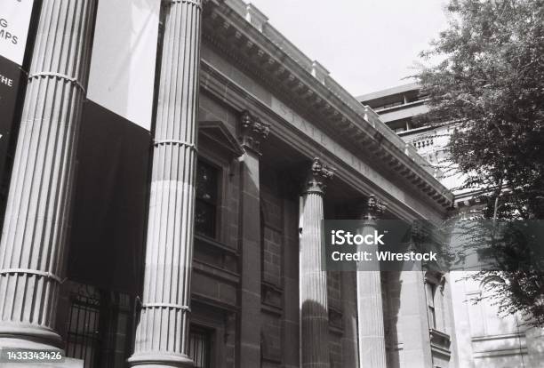 Grayscale Of The State Library Victoria In Melbourne Stock Photo - Download Image Now