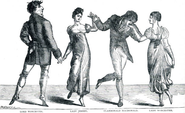 The first Quadrille danced at Almack's The quadrille was introduced to England in 1808. It was made fashionable by 1813. It was taught to the upper classes. quadrille to stock illustrations