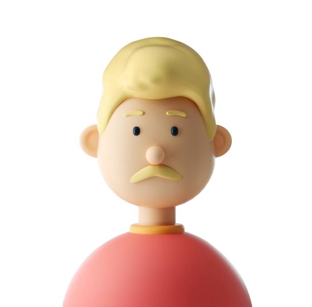 istock Cute young man with blond mustache iconic character guy isolated white background. 3D Rendering 1433345635