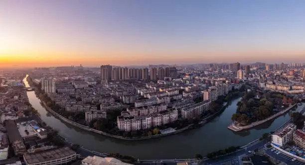 The sunrise over Lishui City, Nanjing, Jiangsu Province, China