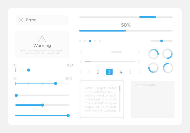 Sliders UI elements kit Sliders UI elements kit. Editable isolated vector components. Navigation menu. Web design widget collection for mobile application, software with light theme. Montserrat Light, Medium, Bold fonts used page number design stock illustrations