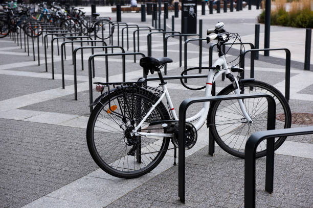 istock Bicycle parking with metal racks. 1433349996