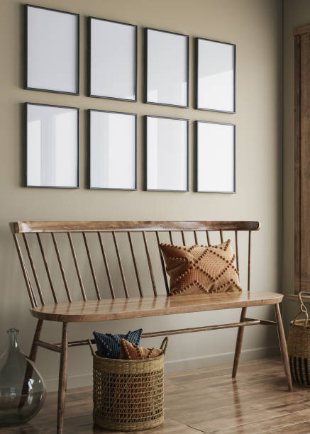 istock Poster frame mockup in cozy beige hallway interior 1433350947