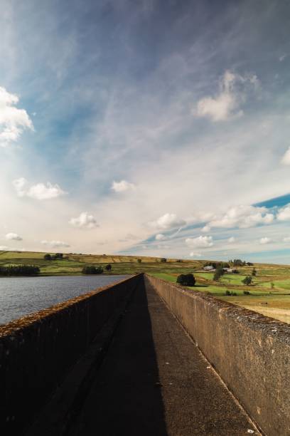 istock Reservoir walk surrounded by greenery fields and water 1433351211