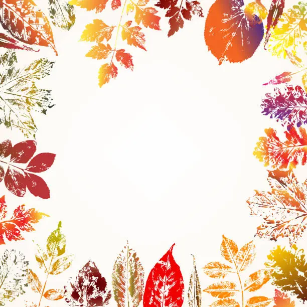 Vector illustration of Autumn nature background with colorful leaves imprints. Vector illustration