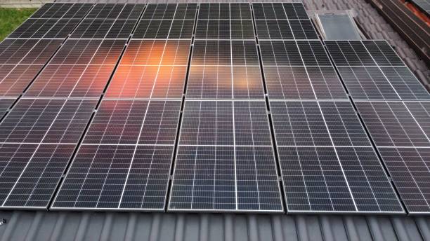 istock Closeup of solar panels installed on a rooftop 1433352266