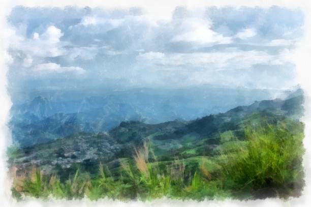 istock Mountain forest landscape and camping watercolor style illustration impressionist painting. 1433352310