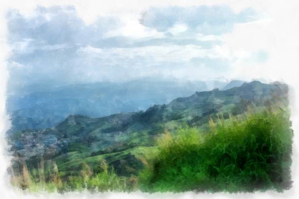 istock Mountain forest landscape and camping watercolor style illustration impressionist painting. 1433354776