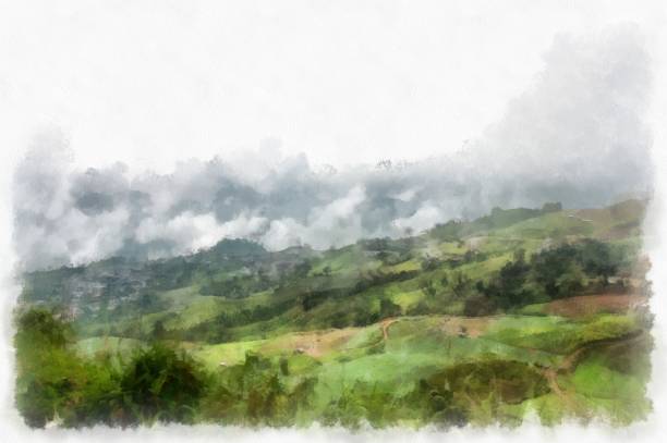 istock Mountain forest landscape and camping watercolor style illustration impressionist painting. 1433357687