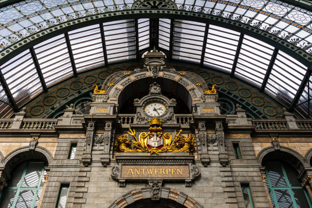 Antwerp train station in Belgium stock photo