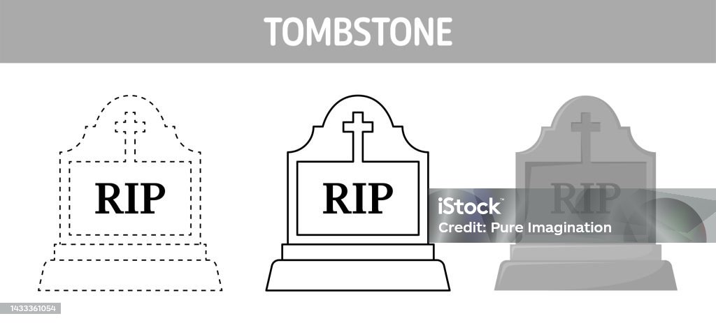 Cemetery Worksheet Tombstone Tracing And Coloring Worksheet For Kids Stock Illustration ...