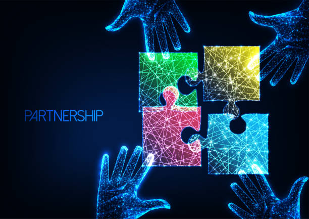 istock Partnership, teamwork business concept with colorful puzzle pieces and human hands on dark blue 1433361452