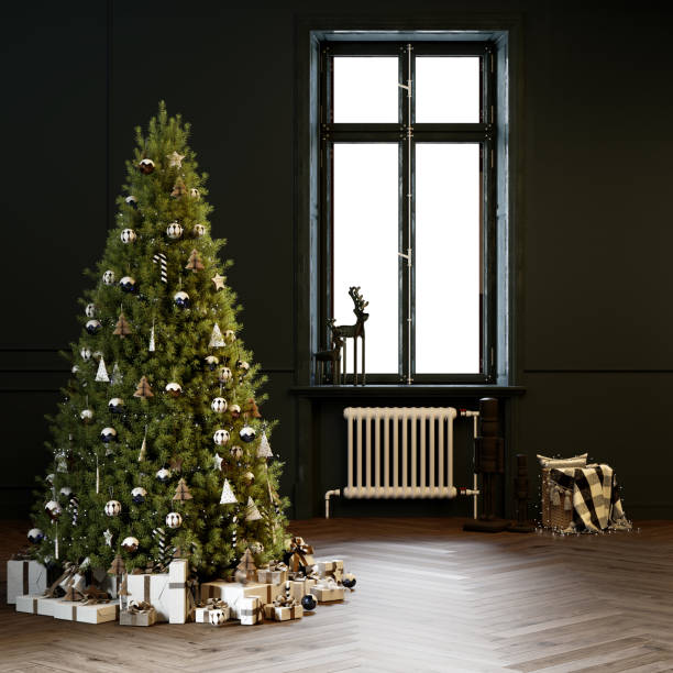 istock Christmastime living room interior. 3d rendering. Classic style. Copy space 1433364366